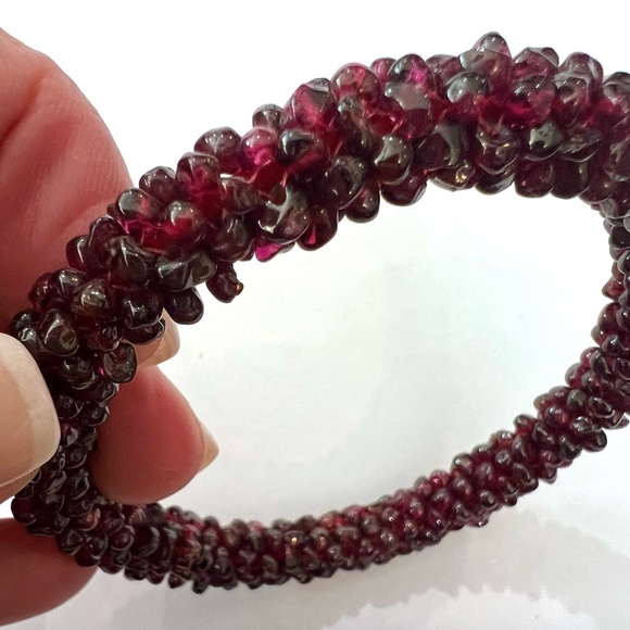 Genuine Garnet Beaded Bangle Bracelet
